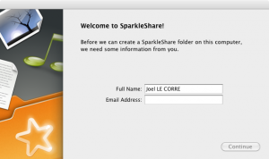 Écran d'ouverture de l'application SparkleShare