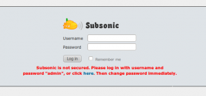 Page d'accueil de Subsonic suite à installation récente